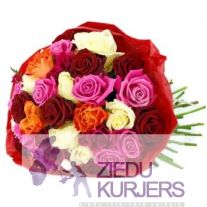 Dažādu krāsu rožu pušķis: 35 разноцветные розы. шт. 65.00 €